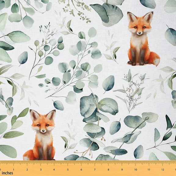 Fox Fabric by the Yard,Kids Cartoon Animal Upholstery Fabric,Nature Flowers Leaves Decorative Fabric,Woodland Wildlife Indoor Outdoor Fabric for Women Men Adult,Waterproof 2 Yards
