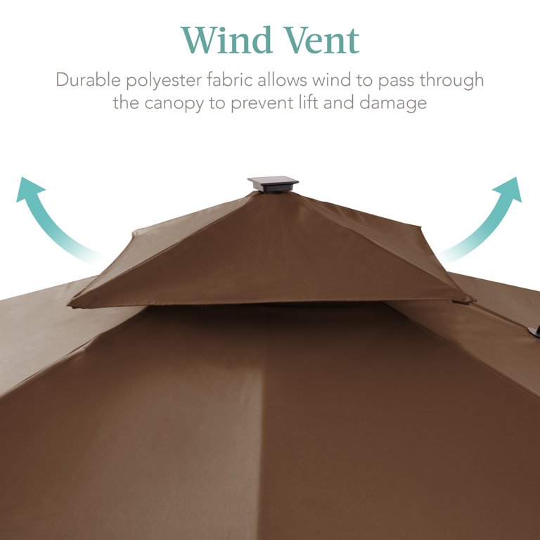 best choice products 10 solar led tilt patio umbrella brown 7.5ft Outdoor for Deck, Pool w/ Tilt, Crank, Lights you can easily walk underneath the opened umbrella Best Choice Products Woodgrain Pattern