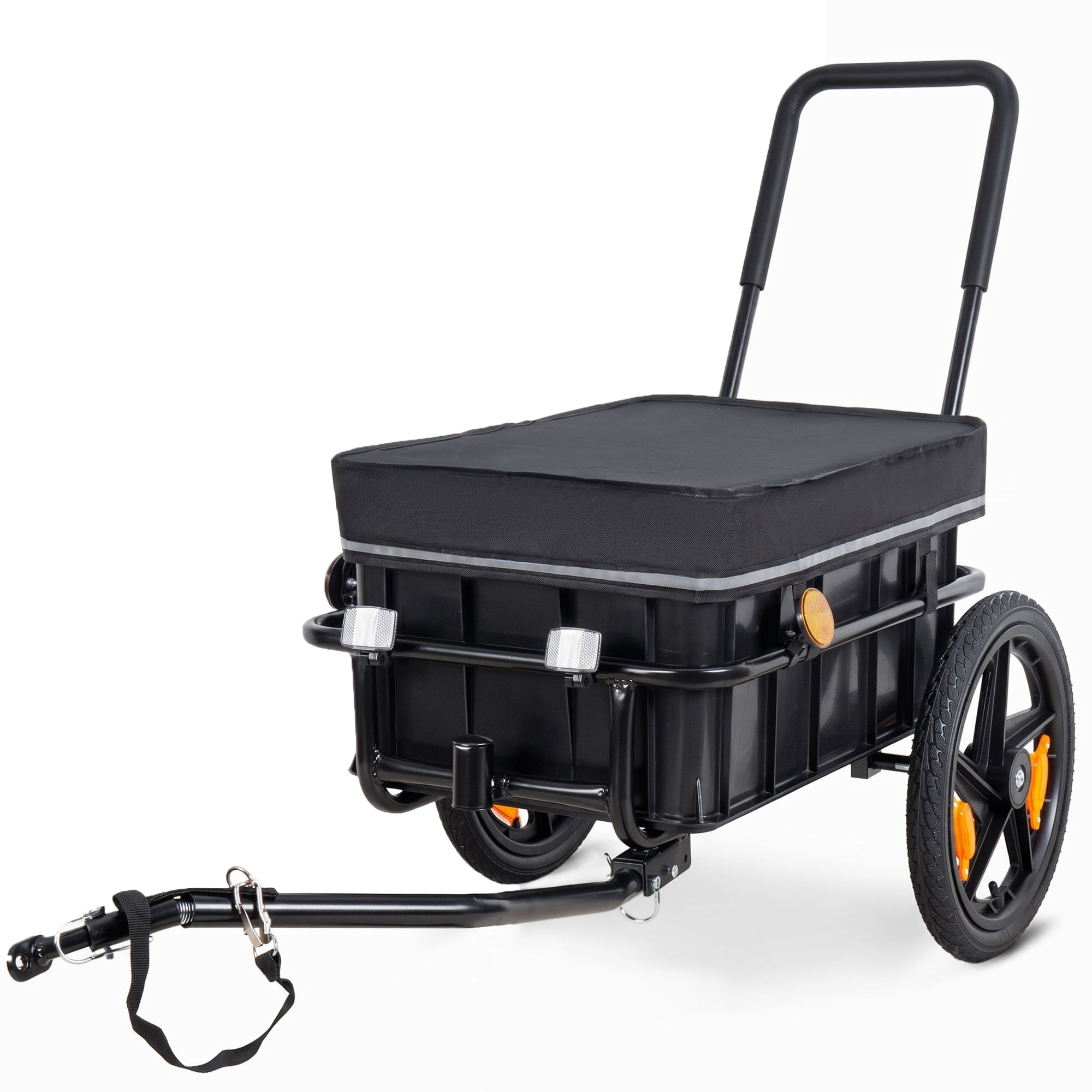 2-in-1 Bike Trailer Pushcart 154 lbs Capacity 16 Wheels Waterproof Cover Adjustable Handle