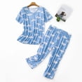 thumbnail image 2 of FUNDUFI Women's Pajamas Outfits Short Sleeve Casual Floral Printed Pajamas Stretchy Capri Pants 2Pcs Pjs Set Breathable Loose Fit Sleepwear Outfit Comfy Womens Homewear, 2 of 3
