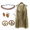 thumbnail image 2 of WILLBEST Winter Outfits for Women 4Pc Sets Women Autumn Winter Ethnic Sleeveless Tassels Fringed Vest Cardigan Vest Headband Glasses Earrings, 2 of 4