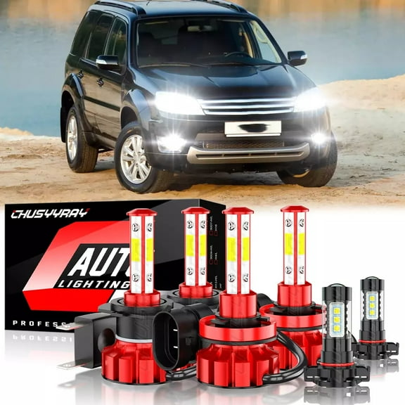 For Ford Escape 2007 - LED Headlight High Low Beam Fog Light Bulbs Kit 6000K White Ultra Brighter 6x