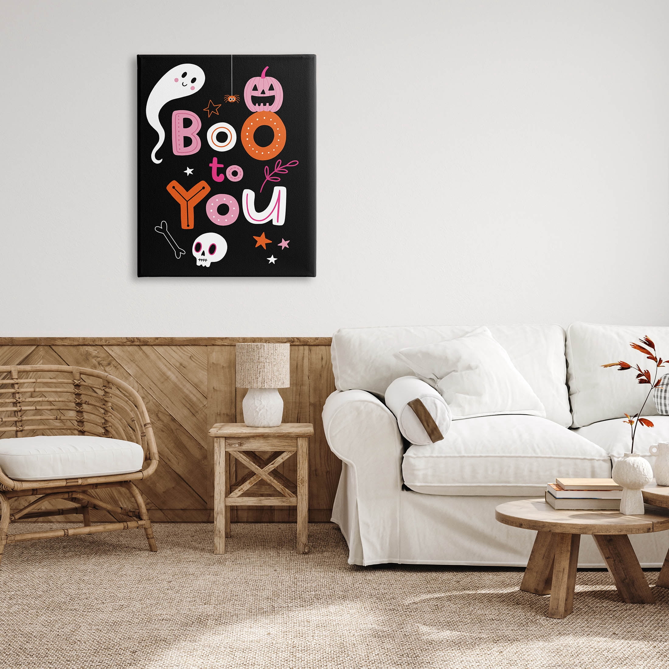 Boo To You Smiling Halloween Elements Holiday Graphic Art Gallery Wrapped Canvas Print Wall Art