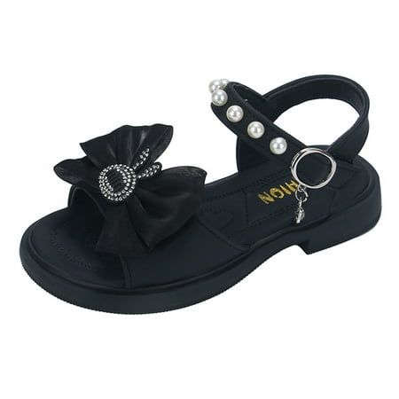 

Girls Lace Bowknot Princess Sandals Soft Sole Comfortable Sandals Pearl Decorate Open Toe Children Shoes