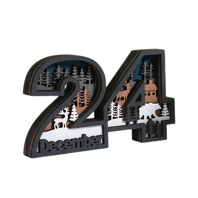 3D Layered Wooden December 25 Number Scene Tabletop Ornament For Home Holiday Desktop Display