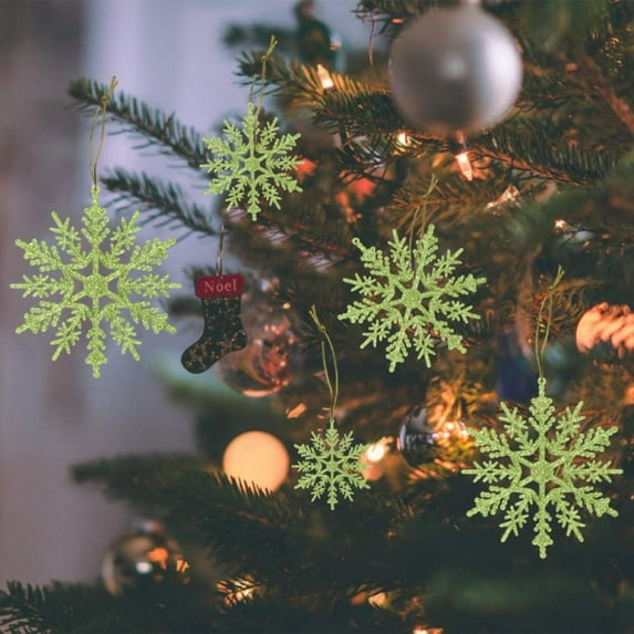 12 Pcs Glitter Snowflake 4 inches Plastic Christmas Hanging Glitter Snowflakes String Garland for Decorating, Crafting,Wedding,Party and Christmas Tree Decorations Ornaments