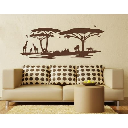 - African Savannah Landscape Wall Decal - wall decal, sticker, mural vinyl art home decor - 3823 - White, 24in x 9in