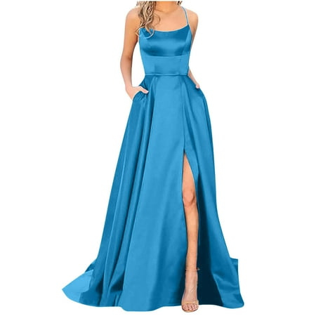 

Cocktail Dress for Women Solid Off Back Strap Long Dress Slim Off Shoulder Sleeveless Tunic Slit Evening Porm Dress XXXL