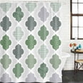 thumbnail image 2 of Green Geometric Shower Curtain, Waterproof Shower Curtains for Bathroom, Vintage Moroccan Rhombic Bohemia Gray Washable Fabric Bathtub Curtain Set Bath Decor with 12 Hooks Extra Long 72"x96", 2 of 8