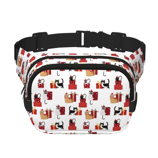 Balery Cute Cat And Christmas Gift Mochila Cinturón para Mujeres y Hombres, Bolsa de Cintura Impermeable de Doble Capa con Correa