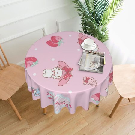 

My Melody Round Table Cloth，Tablecloth Machine Washable Fabric Polyester Table Cover For Dining Buffet Parties Picnic Events Weddings And Restaurants，60 Inch