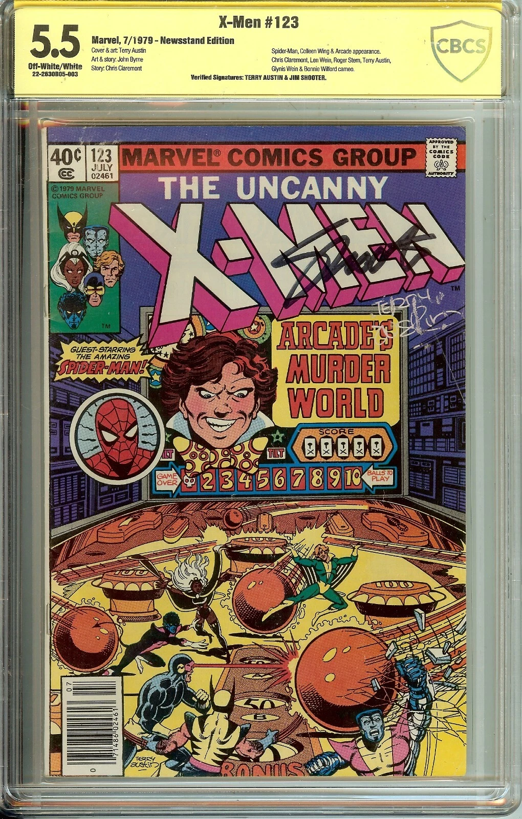Uncanny X-Men #123 (Marvel, 1979) – CBCS 5.5 – Dual Signed by Jim Shooter & Terry Austin
