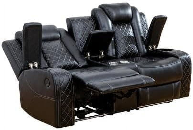 PonLiving Power Leather Recliner Loveseat with LED Lights,with USB Port/Storage Console/Cup Holders. Black