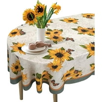 Sunflower Oval Tablecloth 60 x 84, Vintage Floral Tablecloth Table Cover, Washable Sunflowers Butterfly Table Cloths for Parties, Kitchen Dining Table, Polyester Fabric Flower Tablecloth, Decor