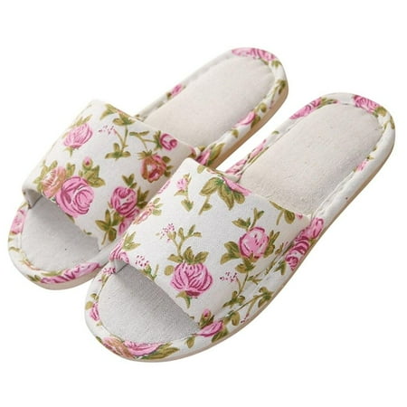 

[BRAND] Final Clear Out!Women Floral Indoor Home Slippers Flower Soft Slippers Spring Autumn Flip Flops Female Linen Slides Casual Slippers