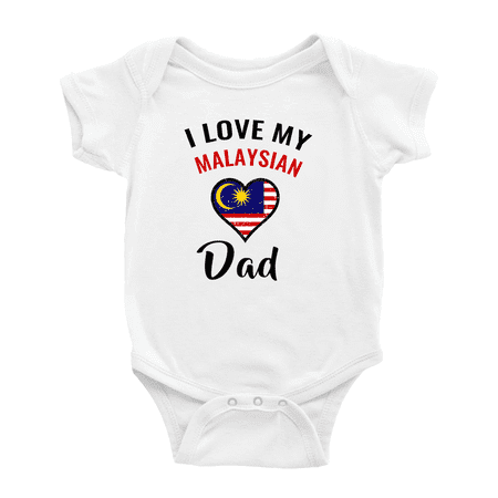 

I Love My Malaysian Dad Heart Flag Cute Baby Romper Bodysuit For Boy Girl (White 0-3 Months)