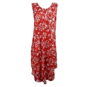 Mogul Red Tie Dye Tank Dress Casual Sleeveless Summer Fashion Tunic Swing Beach Dresses