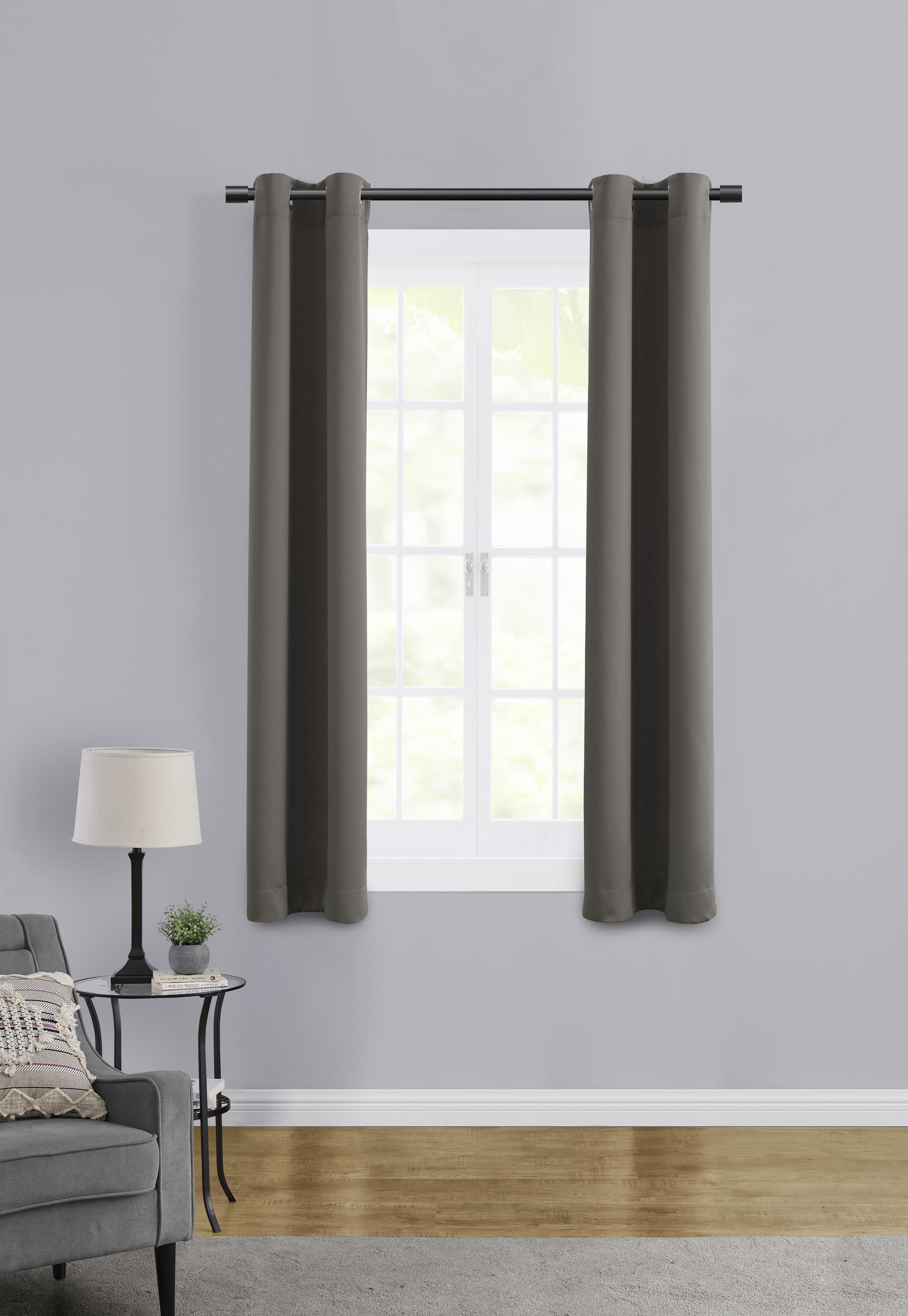 Mainstays Room Darkening Grommet Curtain Panel Pair, Set of 2, Gray, 30"W x 63"L