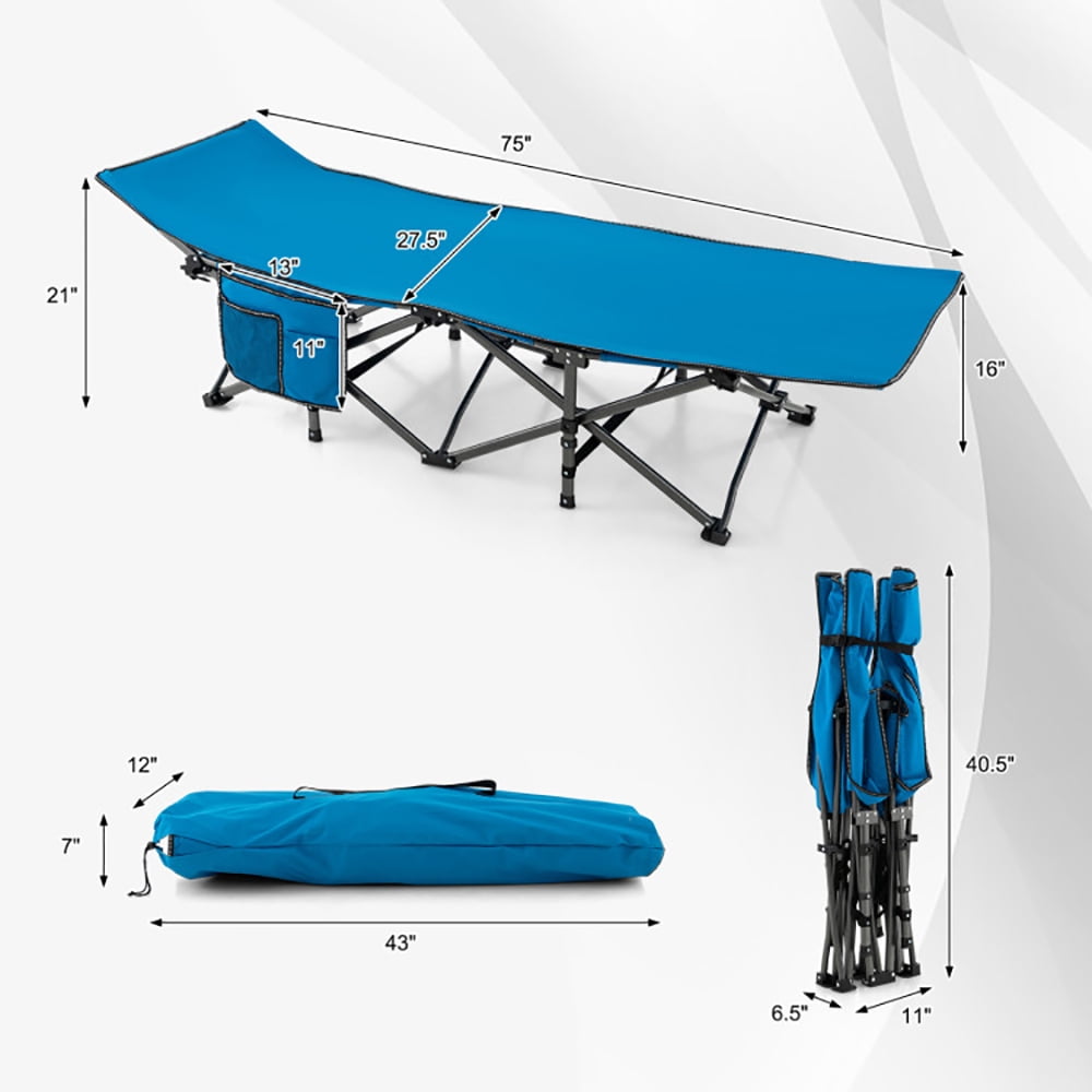Aimee Lii Wide Foldable Camping Cot with Carry Bag, Outdoor Folding Camping Bed for Sleeping Hiking Travel, Blue Aimee Lii Wide Foldable Camping Cot with Carry Bag, Outdoor Folding Camping Bed for Sleeping Hiking Travel, Blue