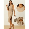 thumbnail image 2 of DARING DIVA Ribbed Knit Cut Out Waist Side Slit Tank Dress XS Khaki, 2 of 6