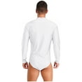 thumbnail image 2 of Kaerm Men's Sparkling Rhinestones Dance Shirt Long Sleeve Leotards Salsa Rumba Latin Dance Bodysuit White 3XL, 2 of 5