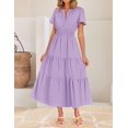 thumbnail image 2 of Vestido midi ZESICA, casual de verano, cuello en V, cintura elástica, morado, 2 of 9