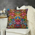 thumbnail image 2 of Pillow Covers , Hippie Peace Sign Throw Pillow Covers, Flower Cushion Covers, Rainbow Stripes Decorative Square Pillow Cases Bedroom Decor, 2 of 5
