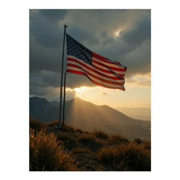 Diamond Art Kit for Adults, Flag Mountain Sunset Scene Diamond Painting for Adults Beginners, DIY Diamond Art Painting Kits, 5D Diamond Painting Crafts for Home Decor 12x16 Frameless