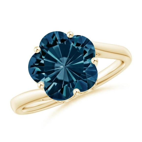 ANGARA Natural 5-Petal Flower 4.2 ct London Blue Topaz Bypass Ring in 14K Yellow Gold for Women (Size-10mm) | November Birthstone, Anniversary, Jewelry Gift for Women | Natural London Blue Topaz Ring