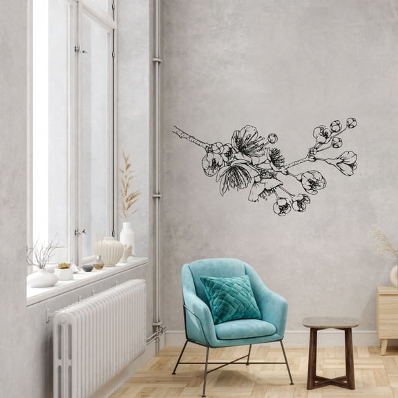 Cherry Blossom Branch Japanese Romantic Flower Plant Sakura Wall Sticker Art Decal for Girls Boys Kids Room Bedroom Nursery House Fun Home Decor Stickers Wall Art Vinyl Decoration Size (24x40 inch)