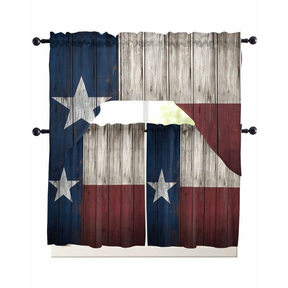 Vintage Star Country Kitchen Curtains Set for Windows 3 Piece Cafe Curtains 24 Inch Length Swag Curtains Valances and Tier Set American Flag Blue Red Drapes for Bedroom Bathroom Living Room