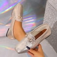 thumbnail image 4 of Abomasnow Womens Glitter PU Metal Horsebit Decor Slip‑On Square Toe Flat Loafer Shoes for Wedding Party, 4 of 9