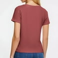 thumbnail image 3 of HOMBOM Shirts for Women Wine Fashion Square Neck Solid Short Sleeve Slim Fit Basic T-shirt M, 3 of 6