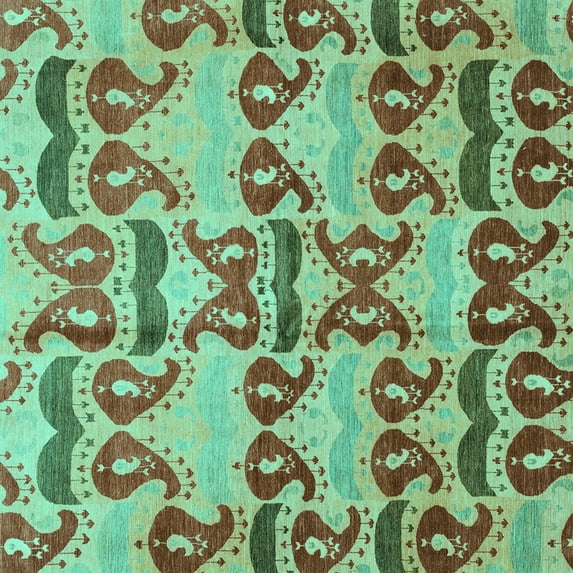 Ahgly Company Machine Washable Indoor Square Abstract Turquoise Blue Modern Area Rugs, 3' Square