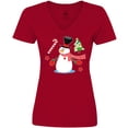 thumbnail image 3 of Inktastic Top Hat Snowman with Christmas Tree and Candy Cane Women's V-Neck T-Shirt, 3 of 5
