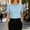 Blue, variant on Womens Tshirt Satin Pearl Neckline Short Sleeve Crew Neck Top French Style Women Blouse Beige S