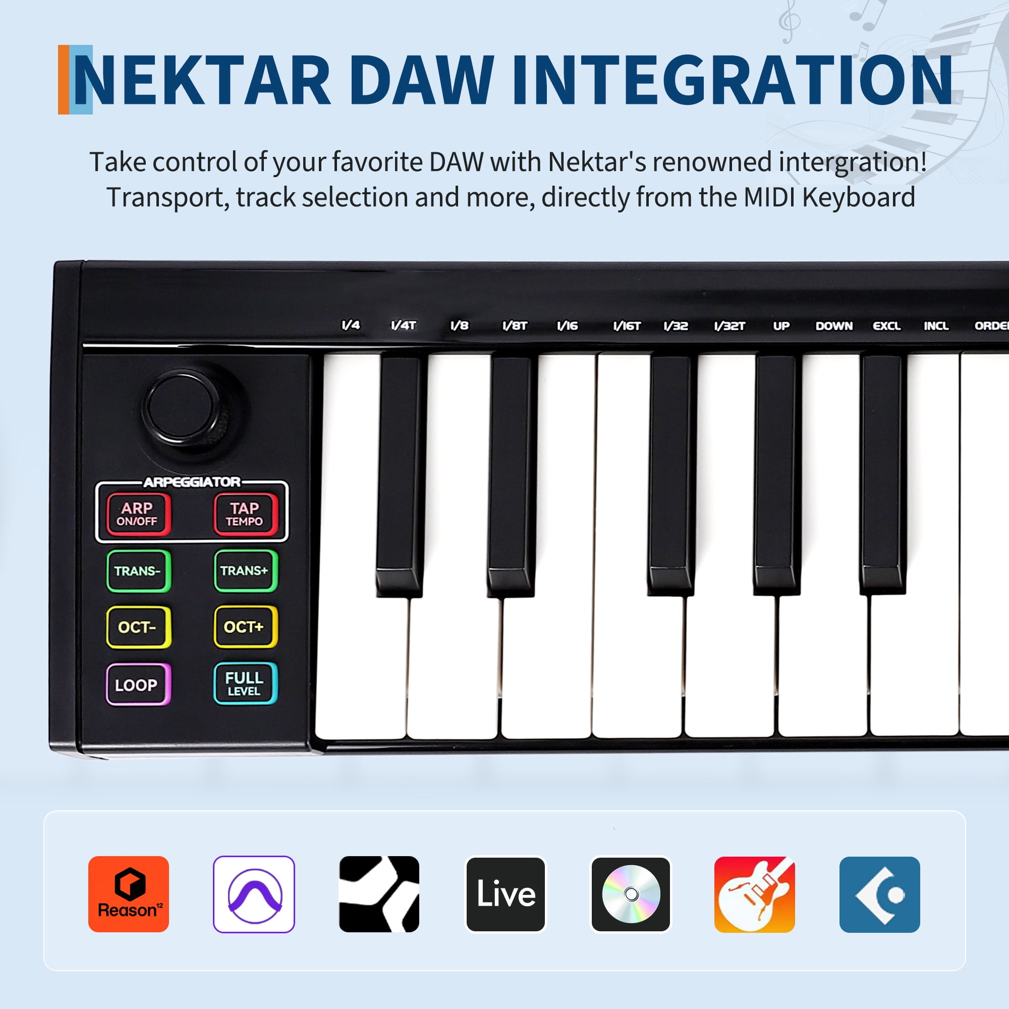37-Key MIDI Keyboard Controller — Compact USB/DAW Integrated Keyboard with 8 Drum Pads, 8 Knobs & OLED Display. Ideal for Music Production.