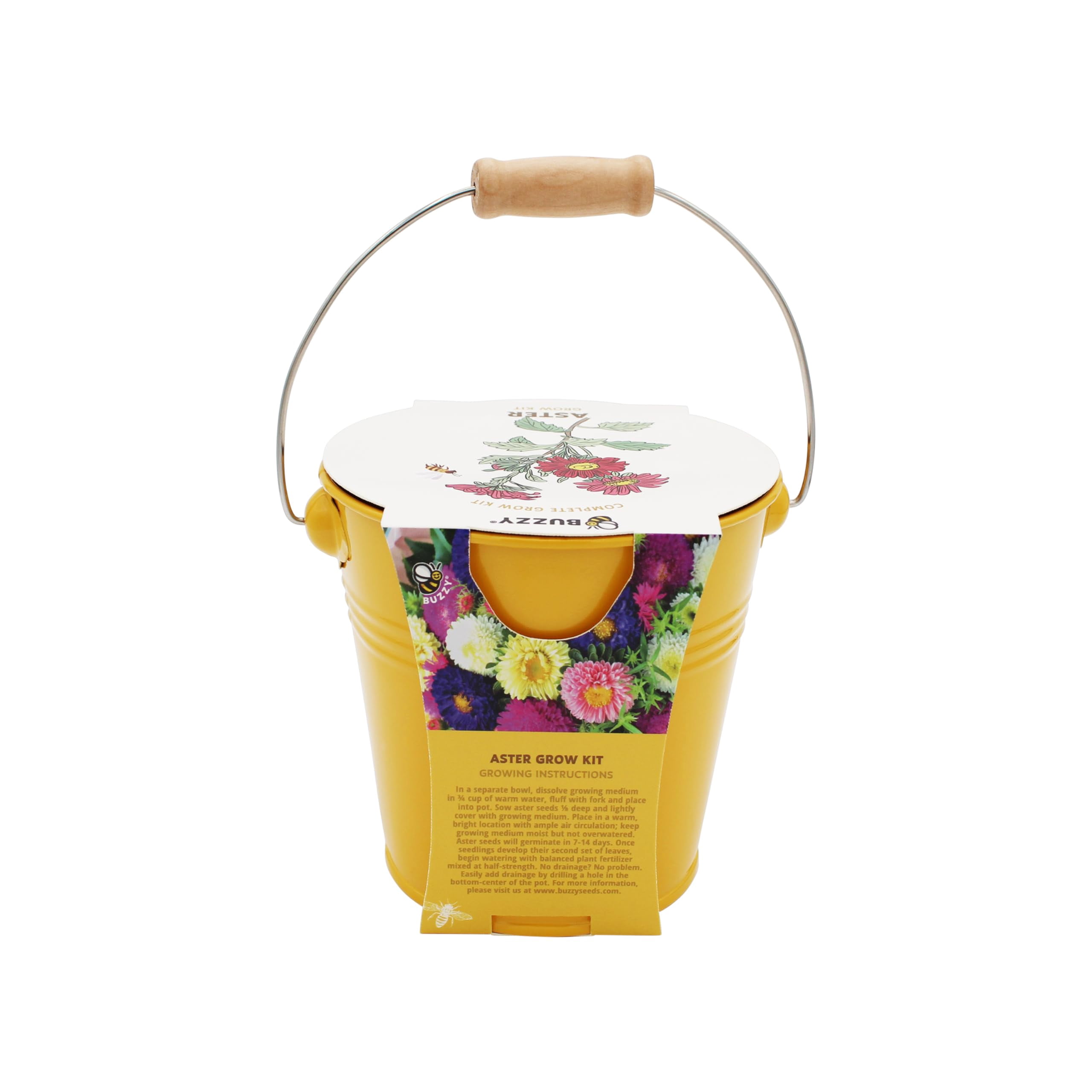 Pollinator Grow Kit 2-Pack – Aster & Sunflower Seeds in Yellow Pails with wood handles