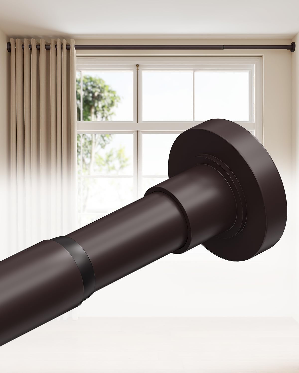 Adjustable tension curtain rods no drilling, heavy duty 66 to 120 inches, black, for patio, bedroom, living room, outdoor curtains, window treatments
