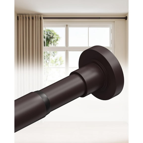 Tension Curtain Rods for Windows 66 to 120 Inch, Heavy Duty Curtain Rods No Drilling, Extra Long Tension Rod for Windows 66 to 120 No Drill, Outdoor Tension Rods for Patio, Bedroom, Dark Brown