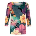 thumbnail image 4 of Women's Tops Dressy Casual Vintage Round Neck Blouse Fashion 2024 Floal Printing Summer Clothes for Teen Girls Spring Elegant Shirts 3/4 Sleeve Tunic Tops for Lady Loose Fit Flowy Red T Shirts M, 4 of 5