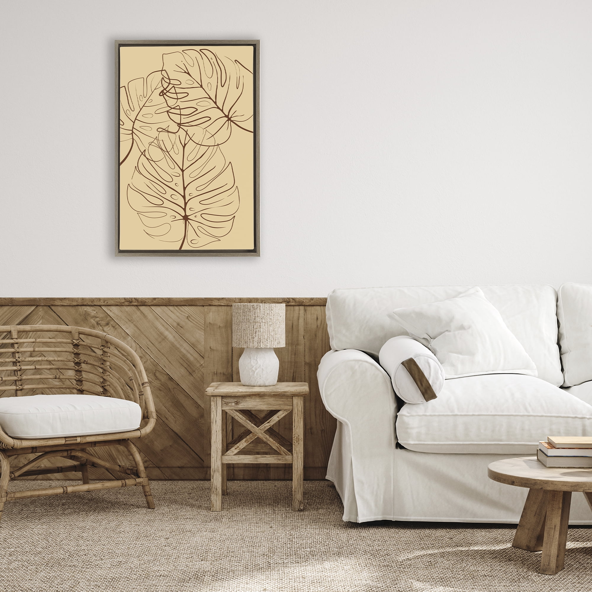 Stupell Industries Autumn Monstera Leaf Contour Brown Framed Floater Canvas Wall Art, design by Martina Pavlova