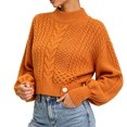 thumbnail image 2 of Women's Mock Neck Cable Knit Sweater, Long Sleeve Cropped Pullover, Loose Button Detail Knitted Jumper, Warm Casual Tops for Fall Winter Daily Wear Orange One Size, 2 of 4