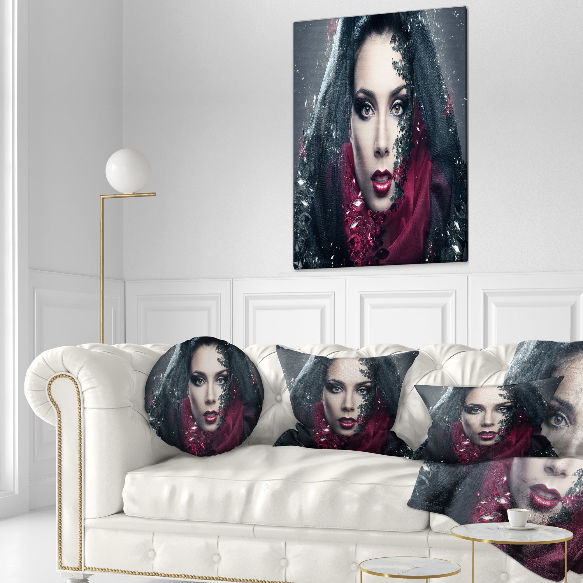 Designart Mysterious Woman - Portrait Contemporary Throw Pillow - 12x20