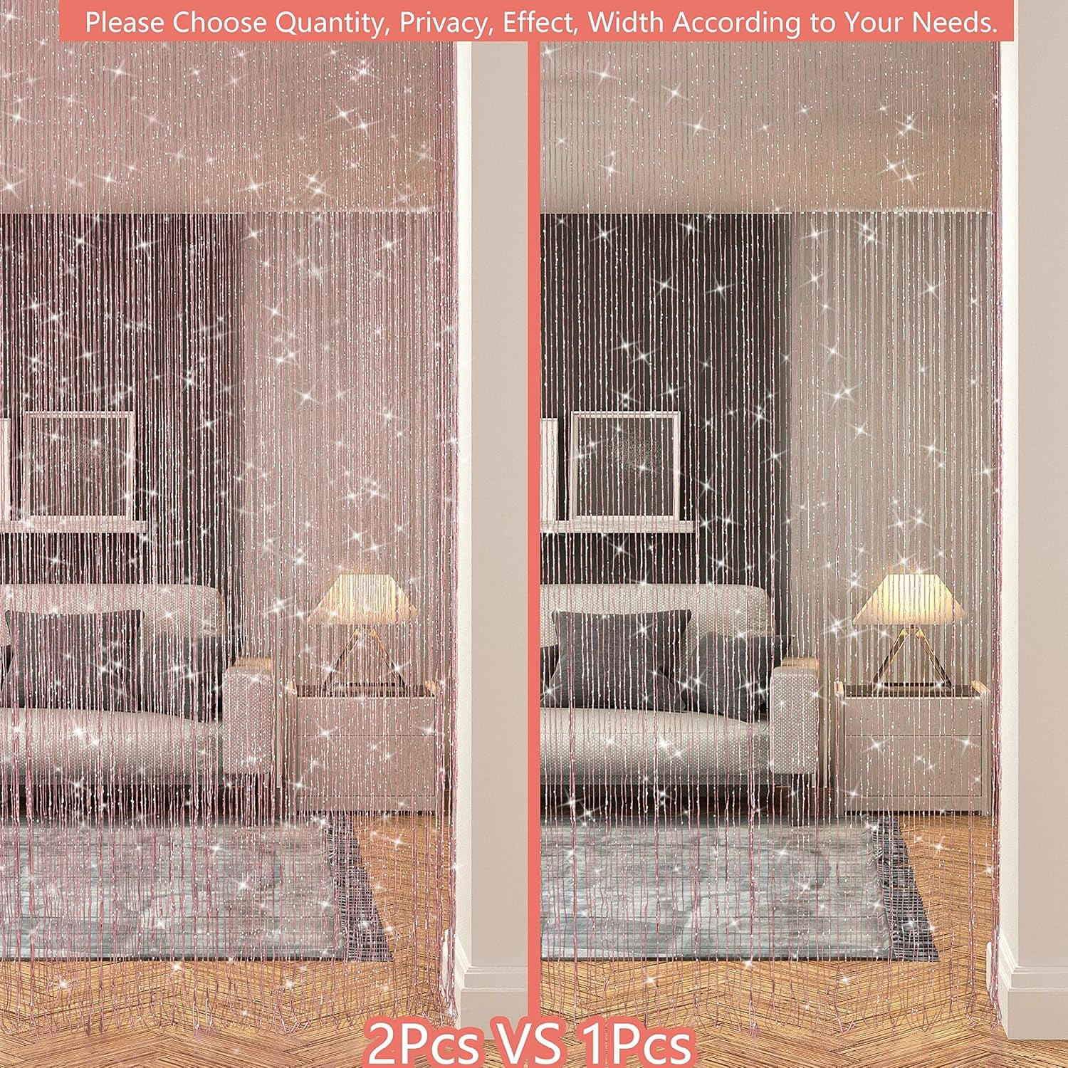 String Curtains for Doorways Glitter Beaded Curtains Door Sparkle Beads Curtain Open Closet Laundry Hanging Hippie Glisten Beads Window Panel