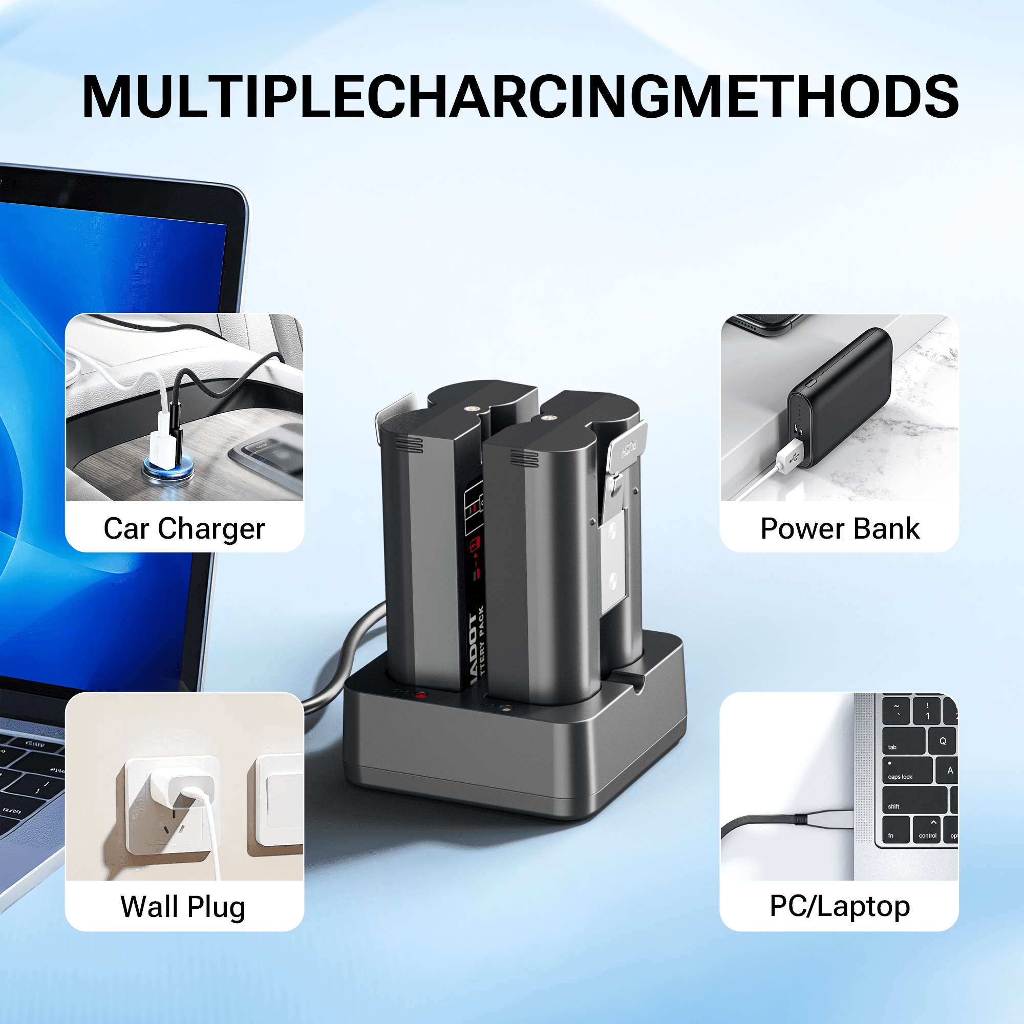 2-Pack 7200mAh Replacement Battery with Charger Station for Ring Video Doorbell 2/3/3 Plus/4, Spotlight Cam, Stick Up Cam and Peephole Cam Indoor