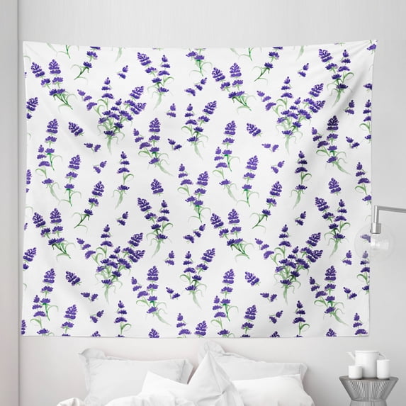 Lavender Tapestry, Watercolor Lavender Flowering Fragrant Pale Plant Essential Oil Extract Temperate, Fabric Wall Hanging Decor for Bedroom Living Room Dorm, 5 Sizes, Violet Green, by Ambesonne