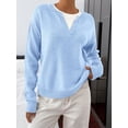 thumbnail image 3 of BTFBM Women Long Sleeve Crew Neck Sweaters Tops, 2 in1 Knitted Pullover, Deco Buttons, Oversized, Stretchy, Vacation, Business Casual Outfits, Fall Winter Trendy, 3 of 9
