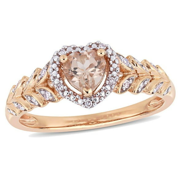 1/2 Carat (ctw) Morganite Heart Promise Ring in 10K Rose Pink Gold with Diamonds