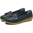 thumbnail image 4 of Women Loafers Leather Rubber Sole Slip On Walking Flats Casual Moccasin Boat Shoes, 4 of 7